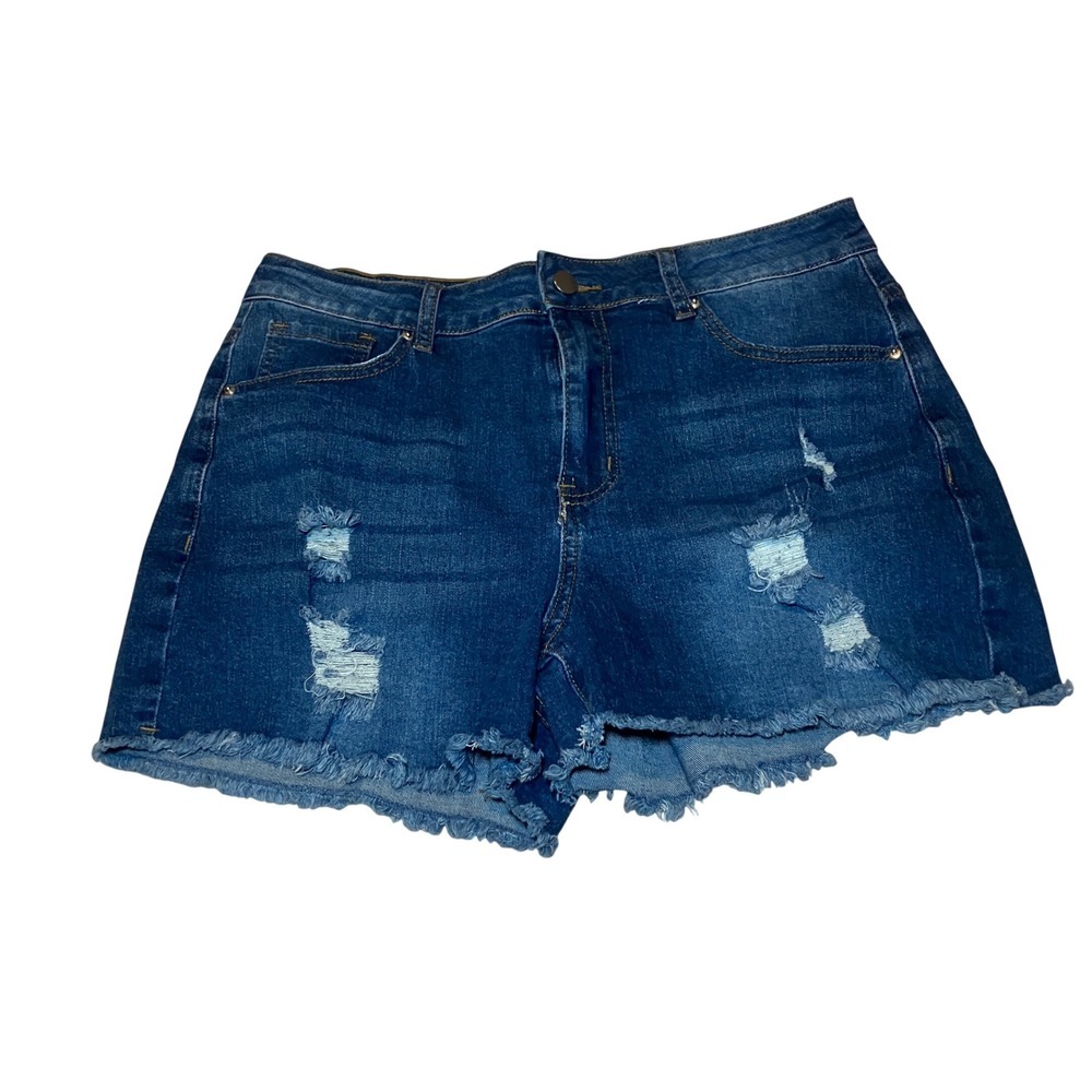 Distressed Denim Shorts Women Size L Blue Frayed Hem Ripped Festival Edgy
